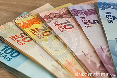 Brazilian money reais, different nominal Stock Photo