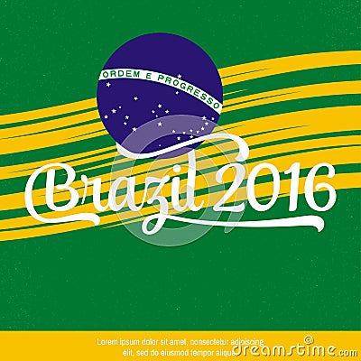 2016 Brazil. Patriotic banner for website template, cards, posters, logo, brochure. Typographic concept. Vector illustration. Vector Illustration