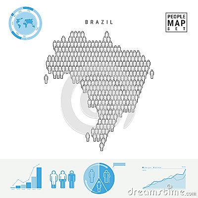 Brazil People Icon Map. Stylized Vector Silhouette of Brazil. Population Growth and Aging Infographics Vector Illustration