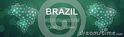 Brazil polygonal promotion banner. Horizontal low poly poster illustration. Brazil map template illustration concept. Vector Illustration