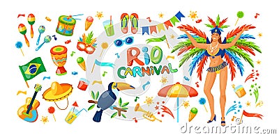 Brazil carnival. Beautiful celebration party or masquerade in masks. Vector Illustration