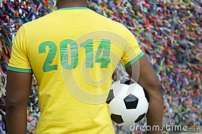 Brazil 2014 Soccer Football Player Salvador Wish Ribbons Stock Photo