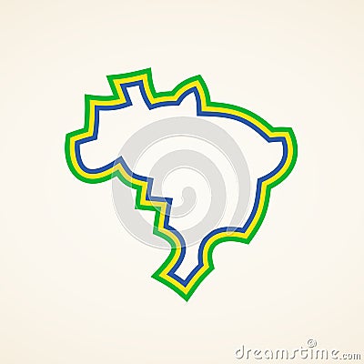 Brazil - Stylized outline map in colors of the flag Vector Illustration