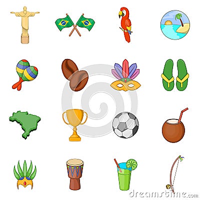 Brazil travel icons set, cartoon style Cartoon Illustration