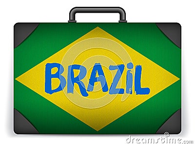 Brazil Travel Luggage with Flag for Vacation Vector Illustration