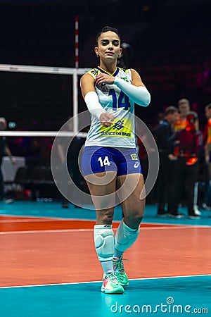 Brazil v. Netherlands - Araujo NatÃ¡lia, Brazilian player at Women`s volleyball championship 2022 Editorial Stock Photo