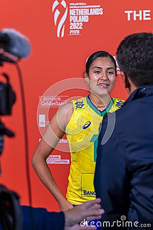 Brazil v. Netherlands - Tandara Caixeta, Brazilian player interviewed at Women`s volleyball championship 2022 Editorial Stock Photo