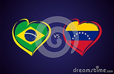 Brazil vs Venezuela, national team soccer flags on blue background Vector Illustration