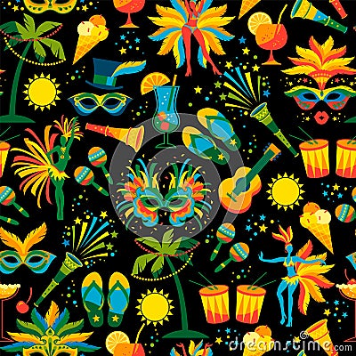 Brazilian Carnival. Vector seamless pattern. Vector Illustration