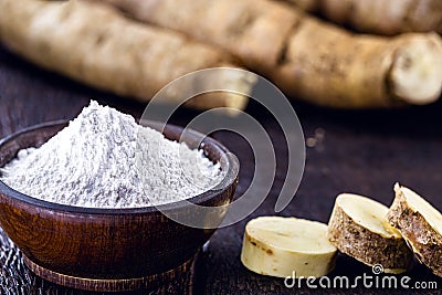 Brazilian cassava flour, called polvilho, cassava starch, carimÃ£ or gum, is the starch of cassava Stock Photo