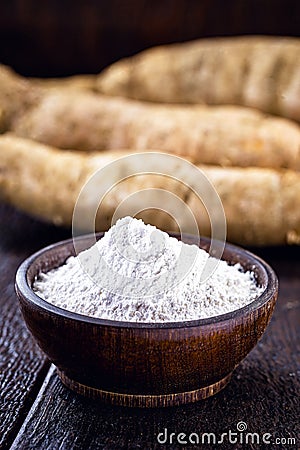 Brazilian cassava flour, called polvilho, cassava starch, carimÃ£ or gum, is the starch of cassava Stock Photo