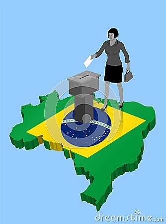 Brazilian citizen voting for Brazil election over an 3D Map Vector Illustration