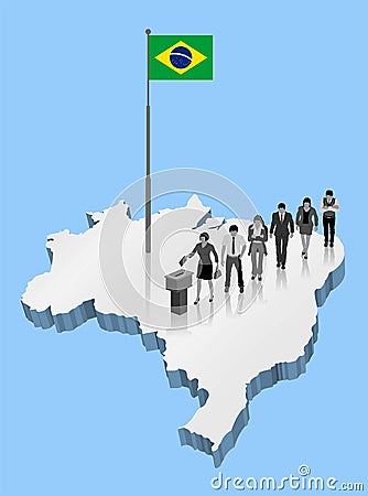 Brazilian citizens voting for Brazil referendum over an 3D map w Vector Illustration