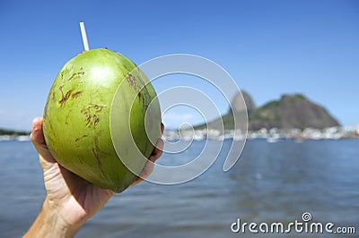 Brazilian Coco Gelado Coconut Rio de Janeiro Brazil Stock Photo