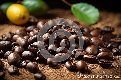 Brazilian Coffee Beans. Close up photo. Generative AI Stock Photo