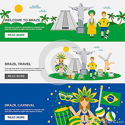 Brazilian Culture 3 Flat Banners Set Vector Illustration