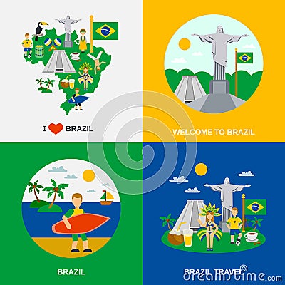 Brazilian Culture 4 Flat Icons Square Vector Illustration