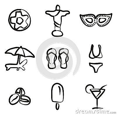 Brazilian Culture Icons Freehand 2 Color Vector Illustration