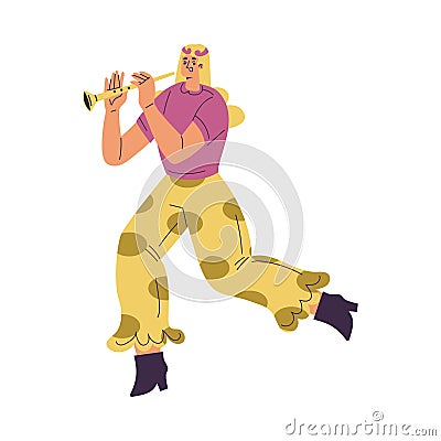 Brazilian Festival with Woman Character Dancing and Playing Clarinet Vector Illustration Vector Illustration