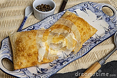 Brazilian food. Pastel, pastry in English, typical dish on Brazil Stock Photo
