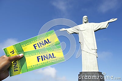 Brazilian Holding Final Tickets at Corcovado Rio Brazil Editorial Stock Photo