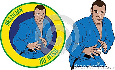 Brazilian Jiu jitsu athlete stance emblem Vector Illustration