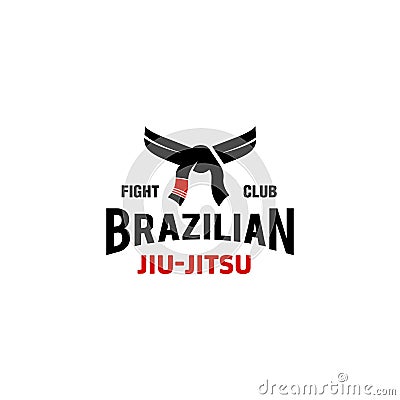 Brazilian jiu jitsu black and red belt logo icon vector illustration design, symbol mix muscle art academy or school Vector Illustration