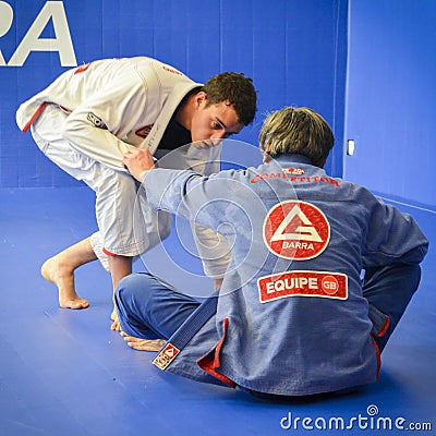 Brazilian Jiu Jitsu mixed martial arts grappling training at Fulham Gracie Barra academy in London, UK Editorial Stock Photo
