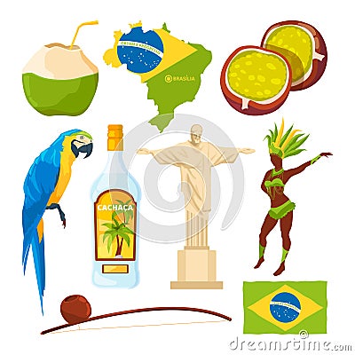 Brazilian landmarks and different cultural symbols Vector Illustration