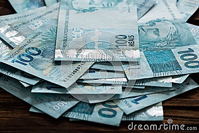 Money from Brazil, high value, currency 100 reais Stock Photo