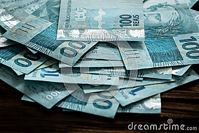 Money from Brazil, high value, currency 100 reais Stock Photo