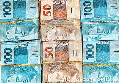 Brazilian money packages Stock Photo