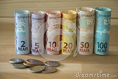 Brazilian money / reais / various denomination Stock Photo