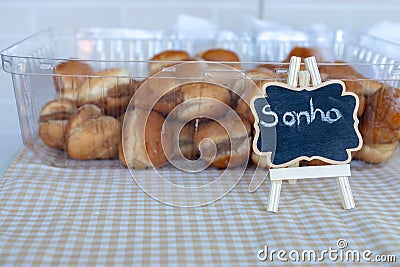 `Sonho` Brazilian traditional sweet that sells throughout bakery Editorial Stock Photo