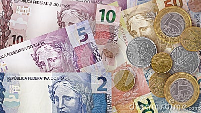 Brazilian Real Bills Background Stock Photo