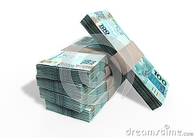 Brazilian Real Notes Pile Stock Photo