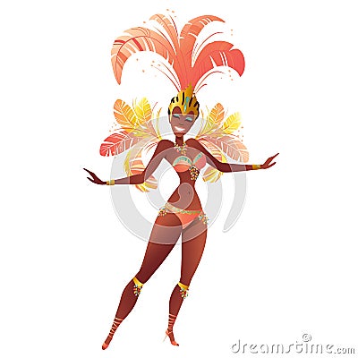 Brazilian samba dancer. Vector carnival girl wearing a festival costume is dancing. Vector Illustration