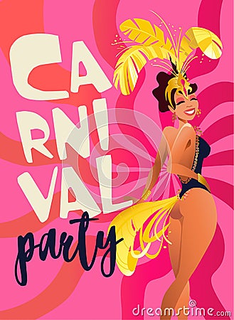 Brazilian samba posters. Carnival in Rio de Janeiro dancers wearing a festival costume is dancing. Vector illustration Vector Illustration