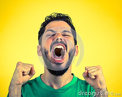 Brazilian soccer football athlete man celebrating. Stock Photo