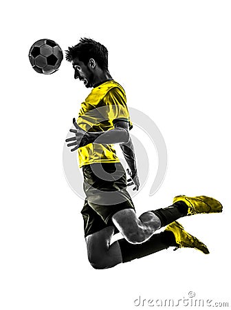 Brazilian soccer football player young man heading silhouette Stock Photo