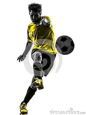 Brazilian soccer football player young man kicking silhouette Stock Photo