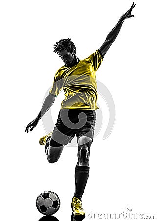 Brazilian soccer football player young man kicking silhouette Stock Photo
