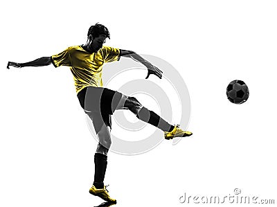 Brazilian soccer football player young man kicking silhouette Stock Photo