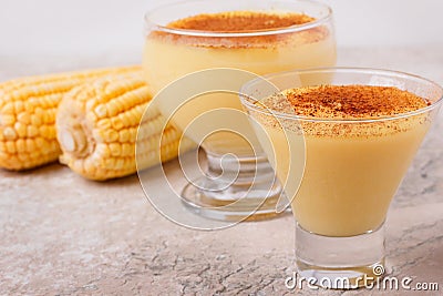 Brazilian sweet custard-like dessert curau de milho mousse of co Stock Photo