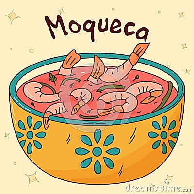 Brazilian traditional food. Moqueca. Vector illustration in hand drawn style Cartoon Illustration