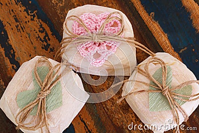 Brazilian wedding sweet bem casado with crochet and paper heart Stock Photo