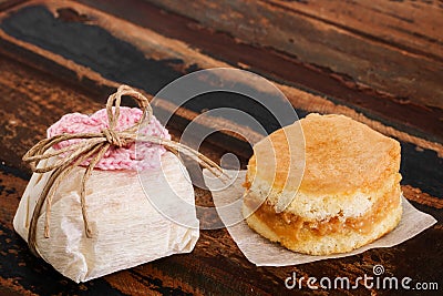 Brazilian wedding sweet bem casado sponge cake Stock Photo