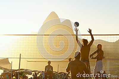 Brazilians Playing Beach Volleyball Rio de Janeiro Brazil Sunset Editorial Stock Photo