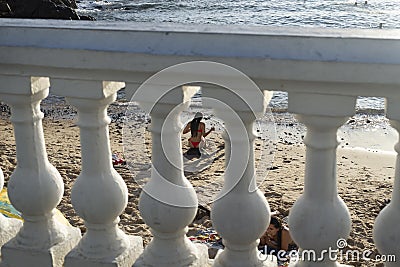 Brazilians and tourists bathe at Porto da Barra beach Stock Photo