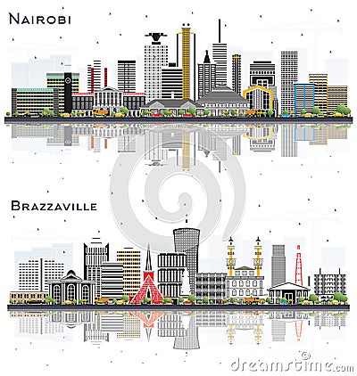 Brazzaville Republic of Congo and Nairobi Kenya City Skyline Set Stock Photo